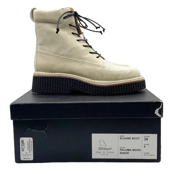 NWT Rag & Bone Boots Sloane Lace-Up Boot Paloma Beige Suede Shoes Women’s Size 8